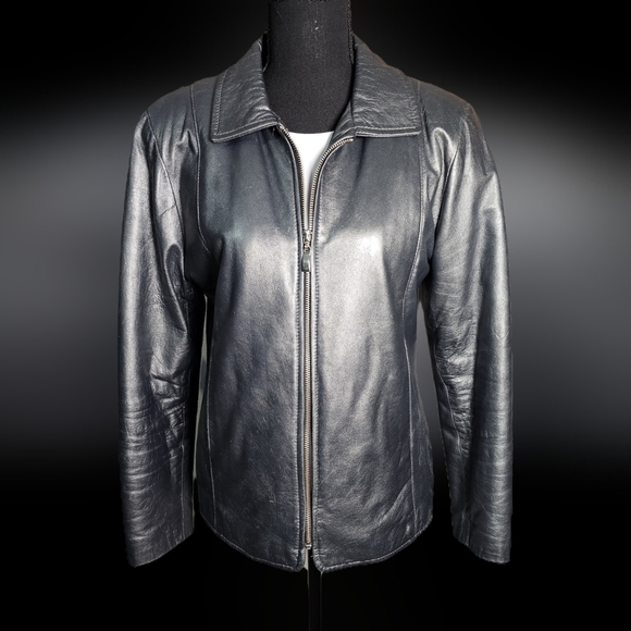 Damselle Metallic Lambs Leather Minimalist Jacket, Small, Zip Close, Collar SOFT - Picture 2 of 12